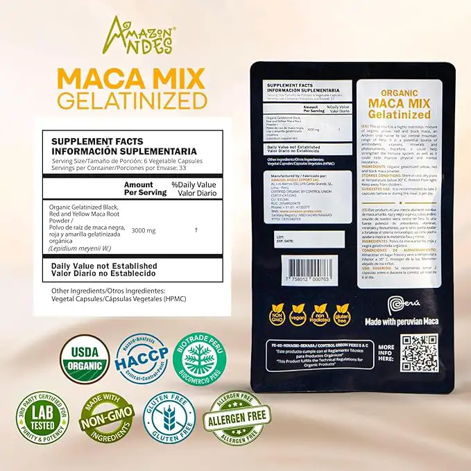 Triple maca en cápsulas | Negra, roja y amarilla | 100 de 1.500 mg — imagen 2