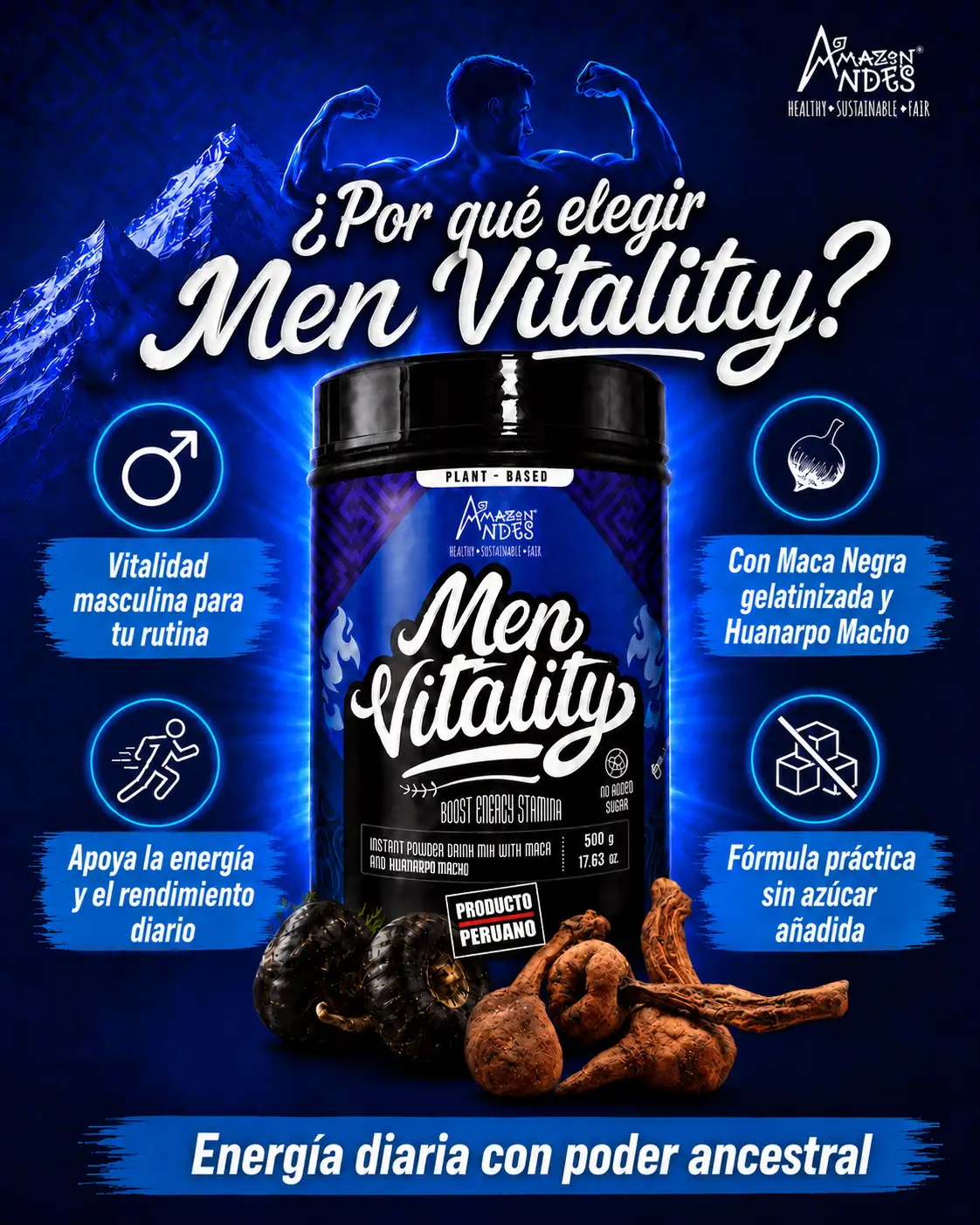 Men Vitality | Black Maca + Huanarpo Macho Instant Drink Mix | 500 g (17.63 oz) | Peru — image 3